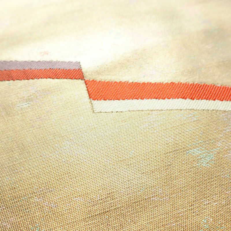 名古屋帯 太鼓柄 正絹 幾何学柄・抽象柄 名古屋仕立て なごや帯 リサイクル帯 帯 箔 ベージュ_画像6