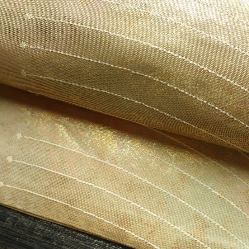 名古屋帯 太鼓柄 正絹 幾何学柄・抽象柄 名古屋仕立て なごや帯 リサイクル帯 帯 箔 ベージュ_画像7