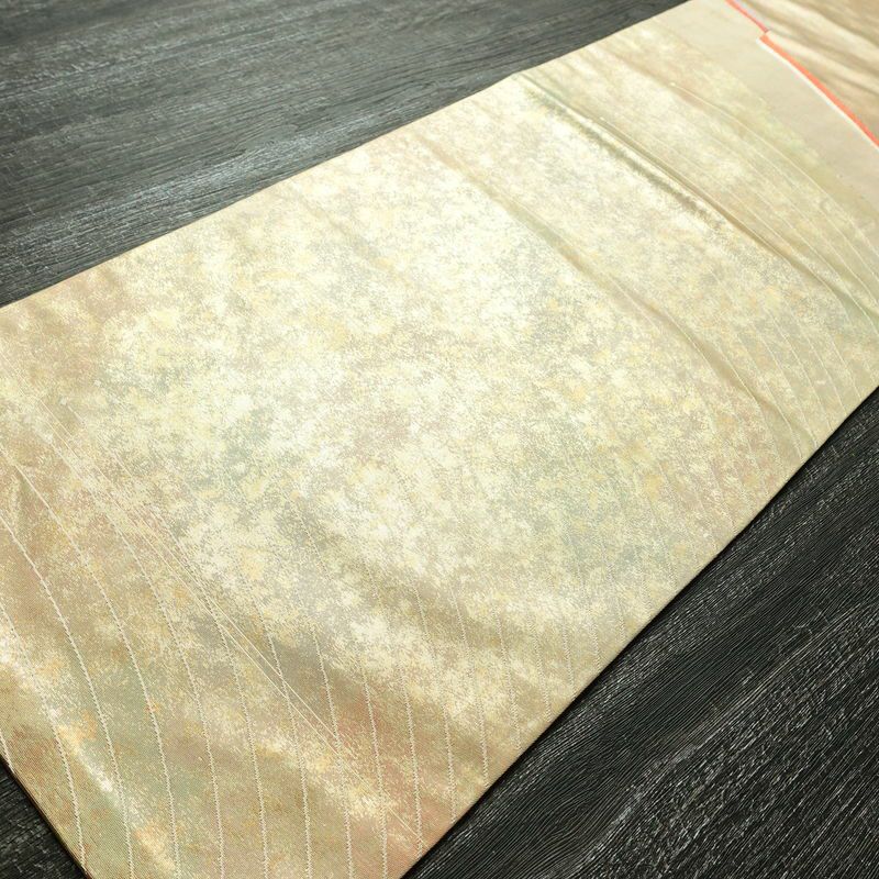 名古屋帯 太鼓柄 正絹 幾何学柄・抽象柄 名古屋仕立て なごや帯 リサイクル帯 帯 箔 ベージュ_画像8
