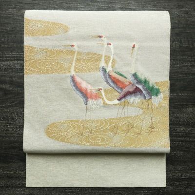 名古屋帯 太鼓柄 金駒刺繍 正絹 花柄 名古屋仕立て 箔 刺繍 帯 黄