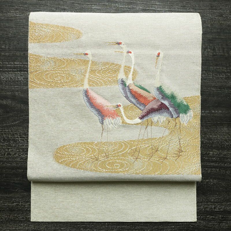 名古屋帯 太鼓柄 美品 正絹 人物・動物柄 松葉仕立て なごや帯 リサイクル帯 帯 刺繍 金糸 銀糸 シンプル 金・銀_画像1