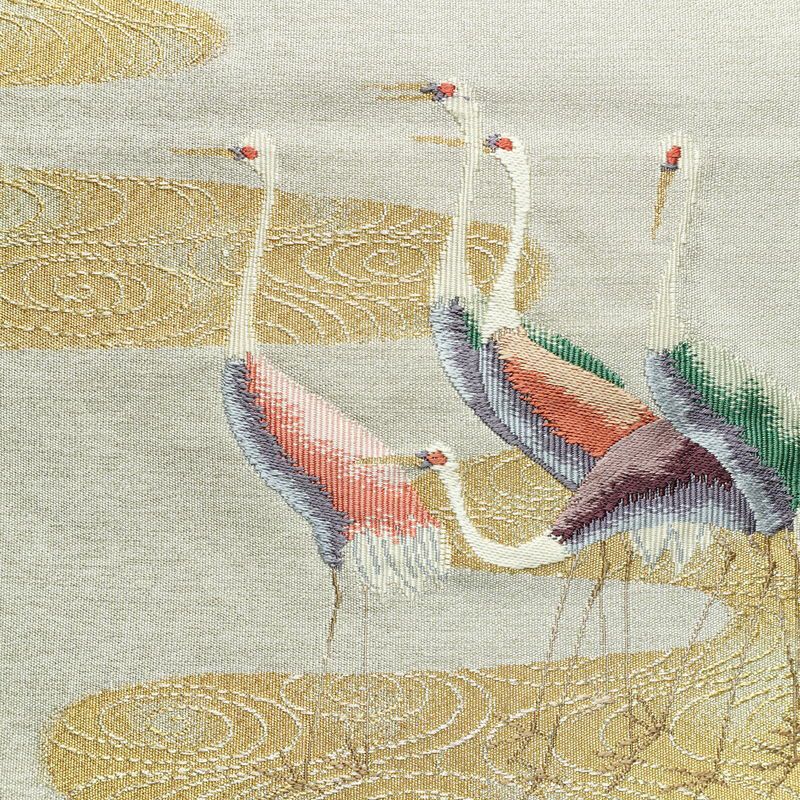 名古屋帯 太鼓柄 美品 正絹 人物・動物柄 松葉仕立て なごや帯 リサイクル帯 帯 刺繍 金糸 銀糸 シンプル 金・銀_画像2