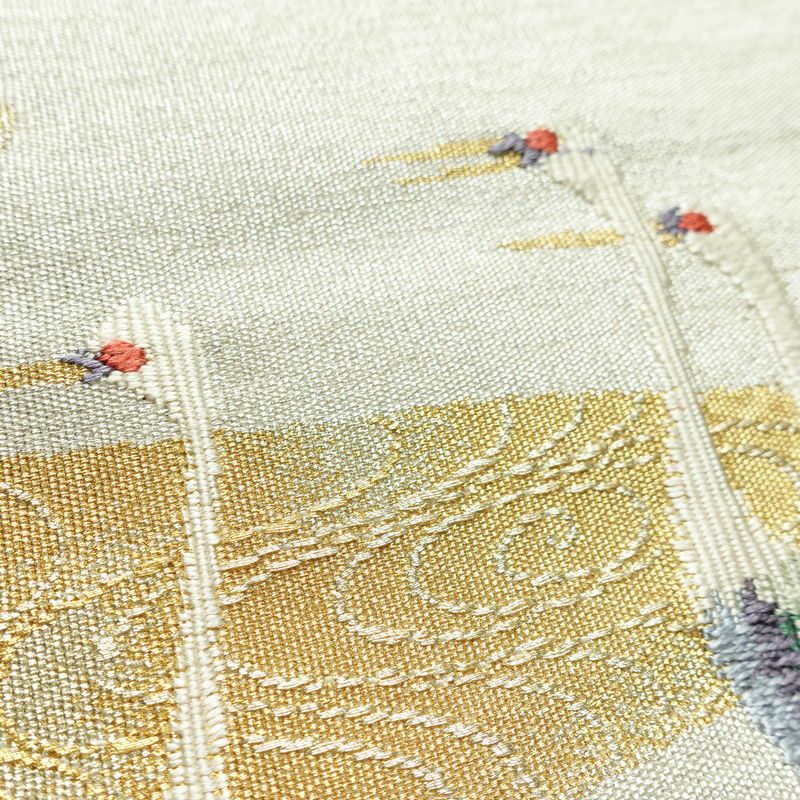 名古屋帯 太鼓柄 美品 正絹 人物・動物柄 松葉仕立て なごや帯 リサイクル帯 帯 刺繍 金糸 銀糸 シンプル 金・銀_画像4