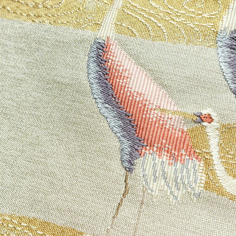 名古屋帯 太鼓柄 美品 正絹 人物・動物柄 松葉仕立て なごや帯 リサイクル帯 帯 刺繍 金糸 銀糸 シンプル 金・銀_画像5
