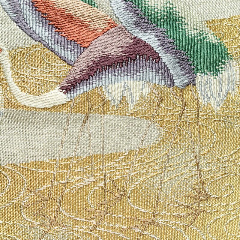 名古屋帯 太鼓柄 美品 正絹 人物・動物柄 松葉仕立て なごや帯 リサイクル帯 帯 刺繍 金糸 銀糸 シンプル 金・銀_画像6