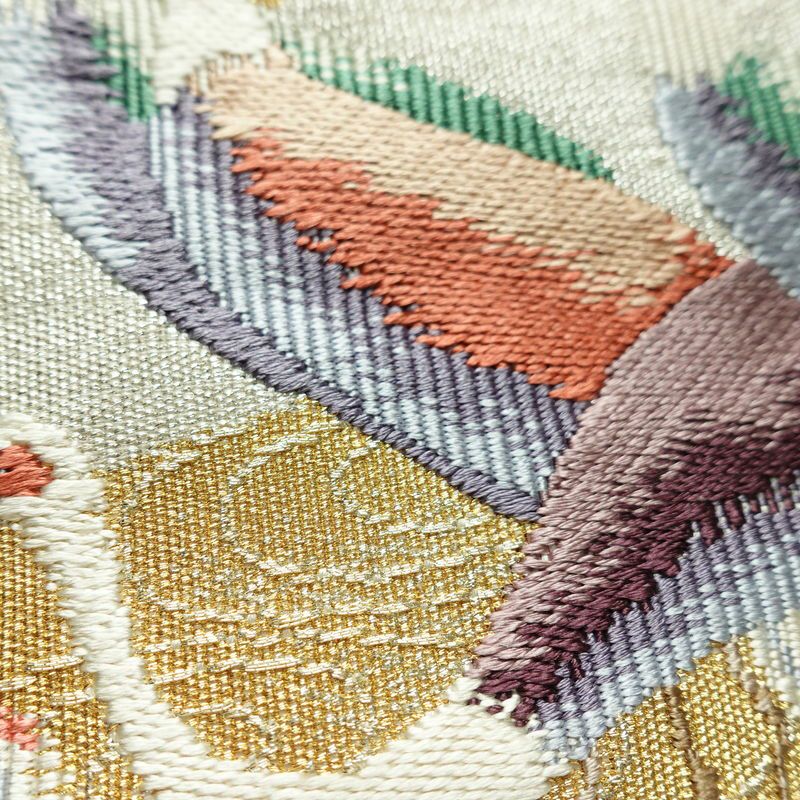 名古屋帯 太鼓柄 美品 正絹 人物・動物柄 松葉仕立て なごや帯 リサイクル帯 帯 刺繍 金糸 銀糸 シンプル 金・銀_画像7