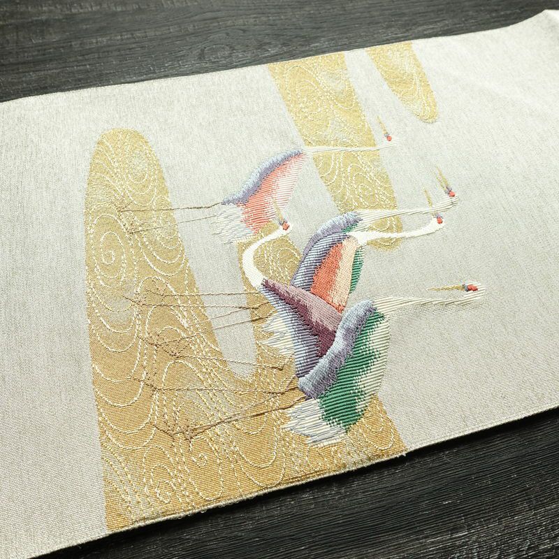 名古屋帯 太鼓柄 美品 正絹 人物・動物柄 松葉仕立て なごや帯 リサイクル帯 帯 刺繍 金糸 銀糸 シンプル 金・銀_画像12