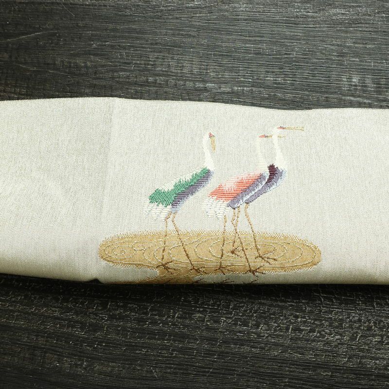 名古屋帯 太鼓柄 美品 正絹 人物・動物柄 松葉仕立て なごや帯 リサイクル帯 帯 刺繍 金糸 銀糸 シンプル 金・銀_画像14
