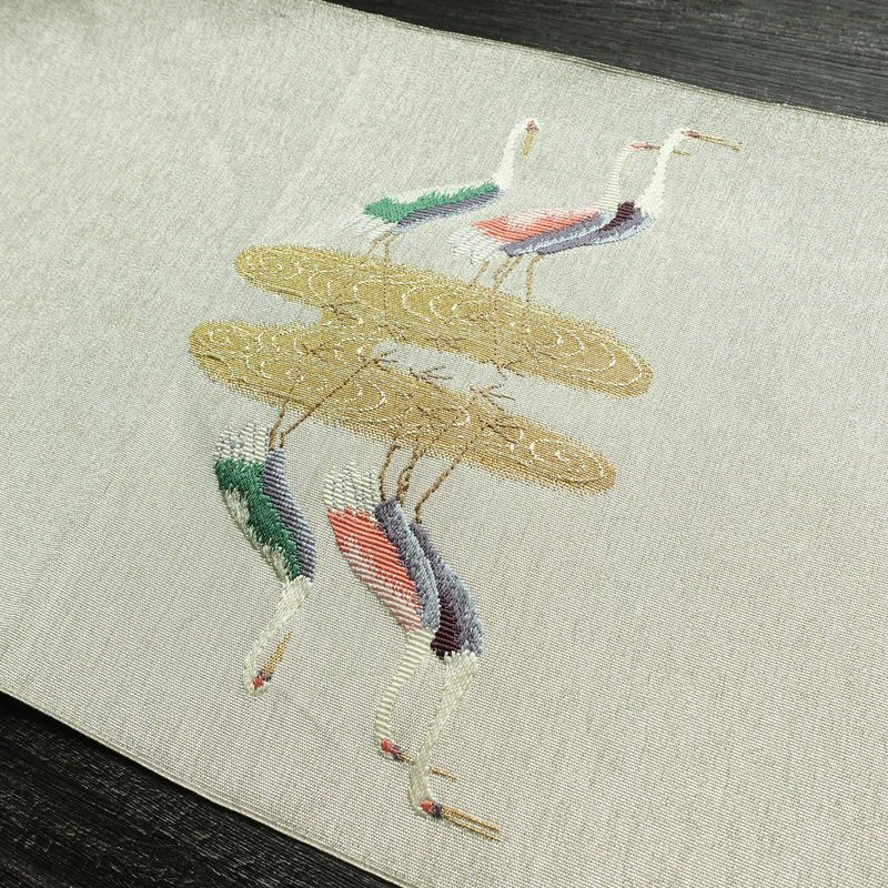 名古屋帯 太鼓柄 美品 正絹 人物・動物柄 松葉仕立て なごや帯 リサイクル帯 帯 刺繍 金糸 銀糸 シンプル 金・銀_画像16