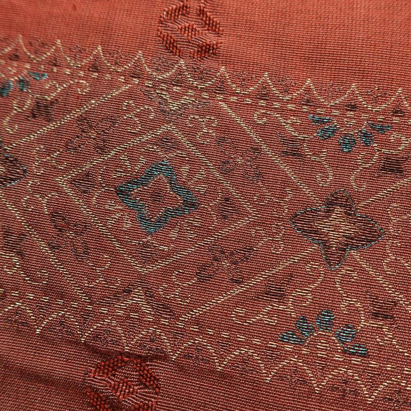 袋帯 全通柄 一般用 正絹 幾何学柄・抽象柄 リサイクル帯 帯 モダン 小豆・エンジ_画像3