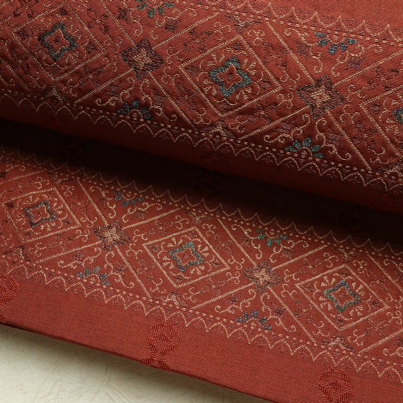 袋帯 全通柄 一般用 正絹 幾何学柄・抽象柄 リサイクル帯 帯 モダン 小豆・エンジ_画像7