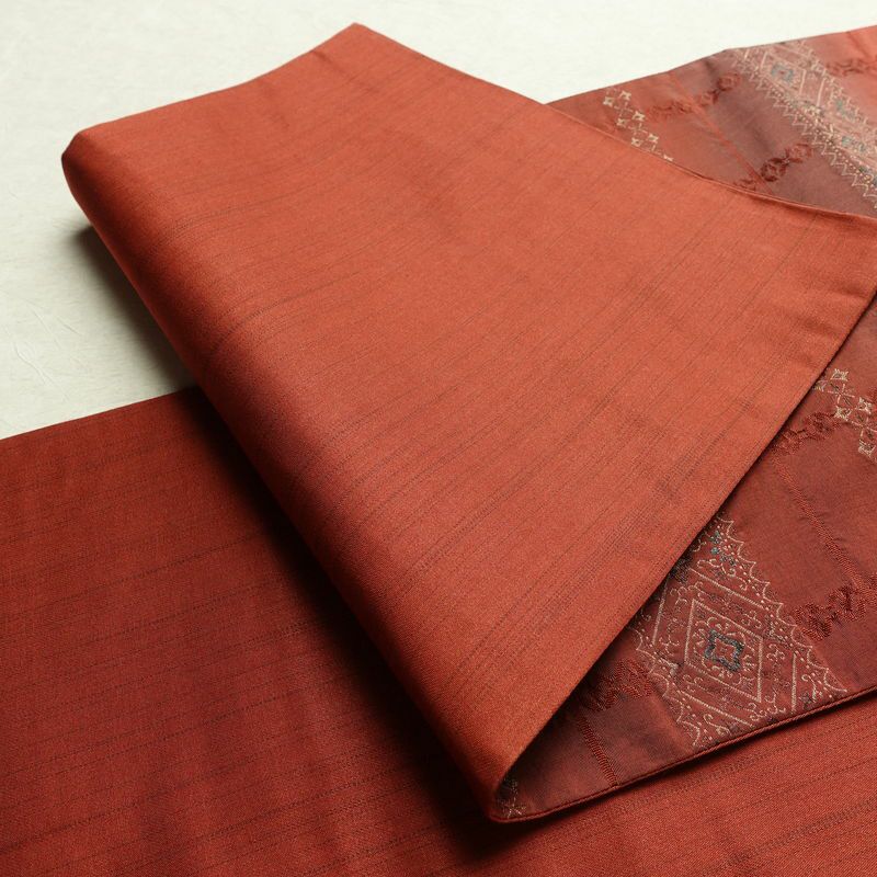 袋帯 全通柄 一般用 正絹 幾何学柄・抽象柄 リサイクル帯 帯 モダン 小豆・エンジ_画像9