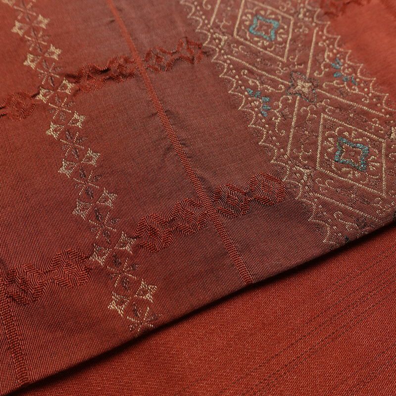 袋帯 全通柄 一般用 正絹 幾何学柄・抽象柄 リサイクル帯 帯 モダン 小豆・エンジ_画像12