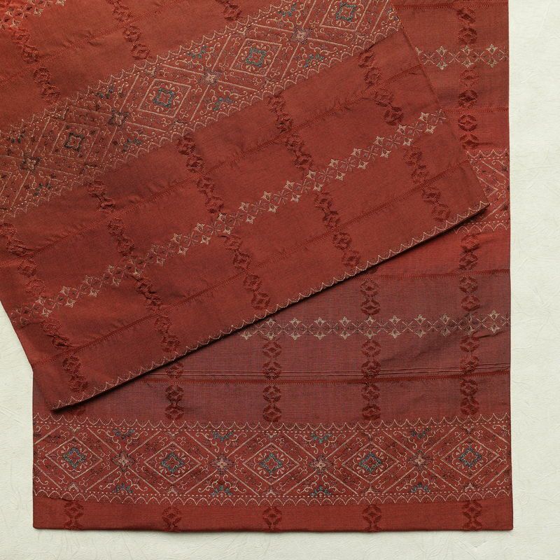 袋帯 全通柄 一般用 正絹 幾何学柄・抽象柄 リサイクル帯 帯 モダン 小豆・エンジ_画像13