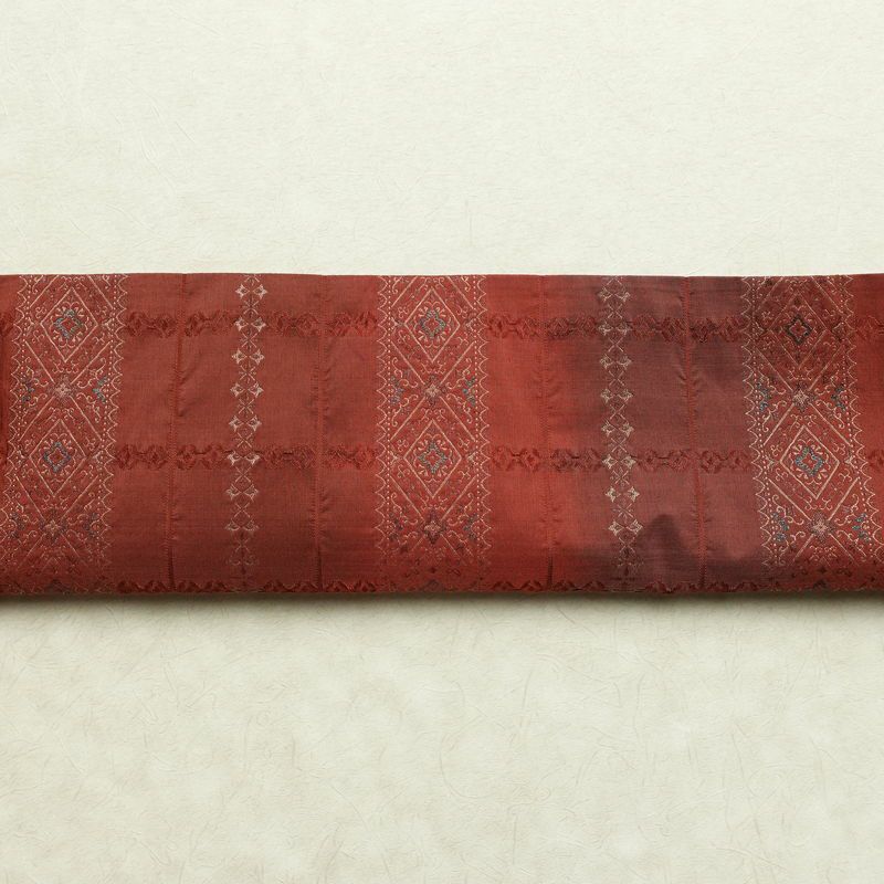 袋帯 全通柄 一般用 正絹 幾何学柄・抽象柄 リサイクル帯 帯 モダン 小豆・エンジ_画像15