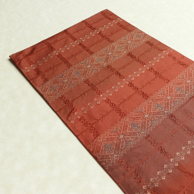 袋帯 全通柄 一般用 正絹 幾何学柄・抽象柄 リサイクル帯 帯 モダン 小豆・エンジ_画像16