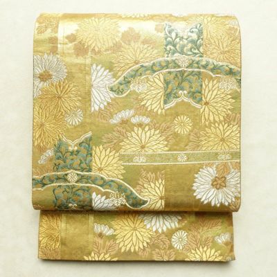 袋帯 本金二重箔 扇面花鳥 文六通柄 良品 フォーマル用 正絹 古典柄 箔