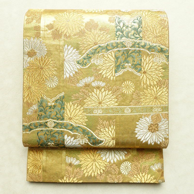 袋帯 六通柄 良品 フォーマル用 正絹 木の葉・植物柄 リサイクル帯 帯 箔 金糸 入学式 卒業式 結婚式 七五三 パーティー お宮参り フォーマル 華やか 金・銀_画像1