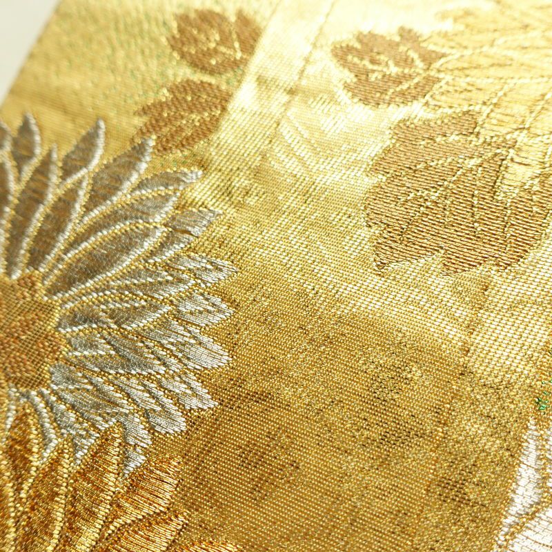 袋帯 六通柄 良品 フォーマル用 正絹 木の葉・植物柄 リサイクル帯 帯 箔 金糸 入学式 卒業式 結婚式 七五三 パーティー お宮参り フォーマル 華やか 金・銀_画像6