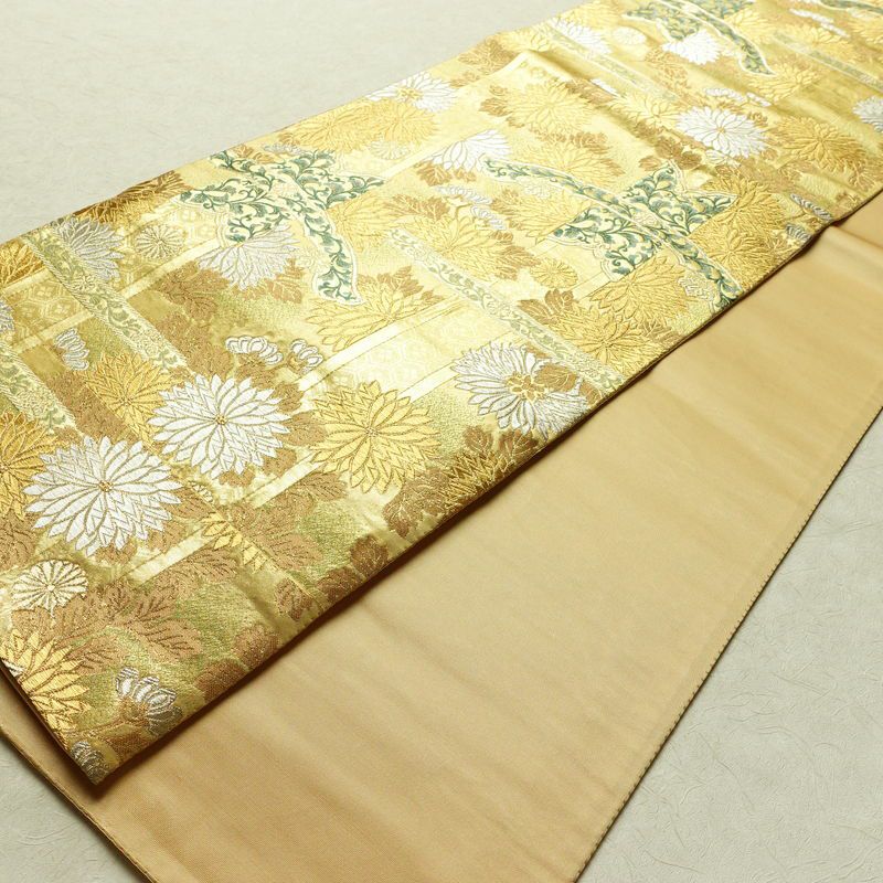 袋帯 六通柄 良品 フォーマル用 正絹 木の葉・植物柄 リサイクル帯 帯 箔 金糸 入学式 卒業式 結婚式 七五三 パーティー お宮参り フォーマル 華やか 金・銀_画像9