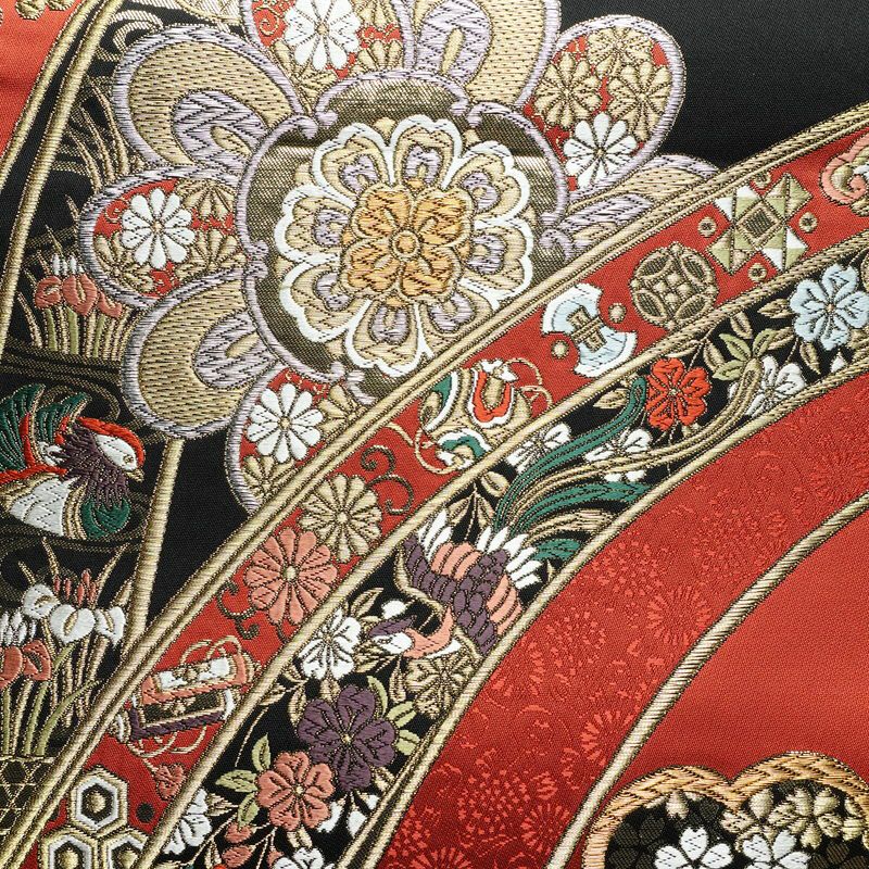 袋帯 六通柄 フォーマル用 正絹 古典柄 リサイクル帯 帯 箔 黒_画像2