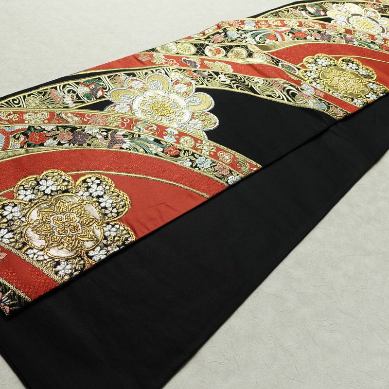 袋帯 六通柄 フォーマル用 正絹 古典柄 リサイクル帯 帯 箔 黒_画像9