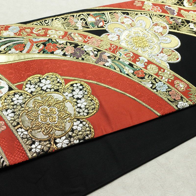 袋帯 六通柄 フォーマル用 正絹 古典柄 リサイクル帯 帯 箔 黒_画像10