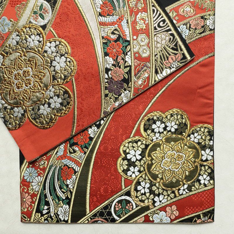 袋帯 六通柄 フォーマル用 正絹 古典柄 リサイクル帯 帯 箔 黒_画像11