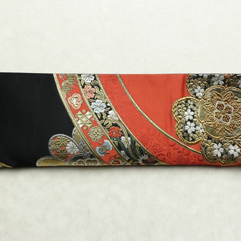 袋帯 六通柄 フォーマル用 正絹 古典柄 リサイクル帯 帯 箔 黒_画像13