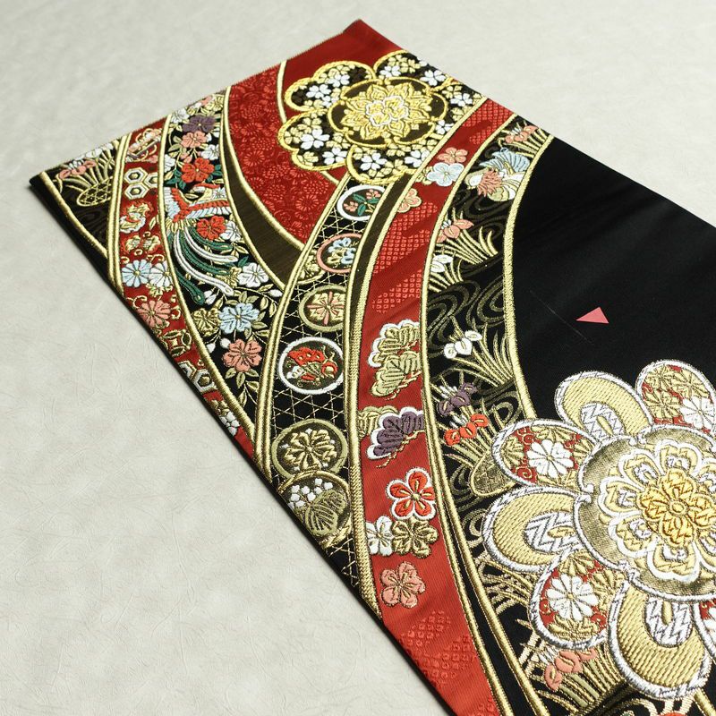 袋帯 六通柄 フォーマル用 正絹 古典柄 リサイクル帯 帯 箔 黒_画像19