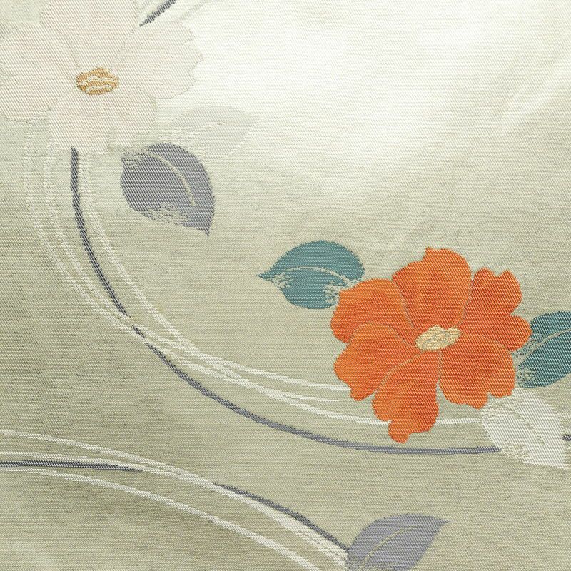 名古屋帯 双美洋花文 六通柄 正絹 花柄 名古屋仕立て なごや帯 リサイクル帯 帯 箔 金・銀_画像2