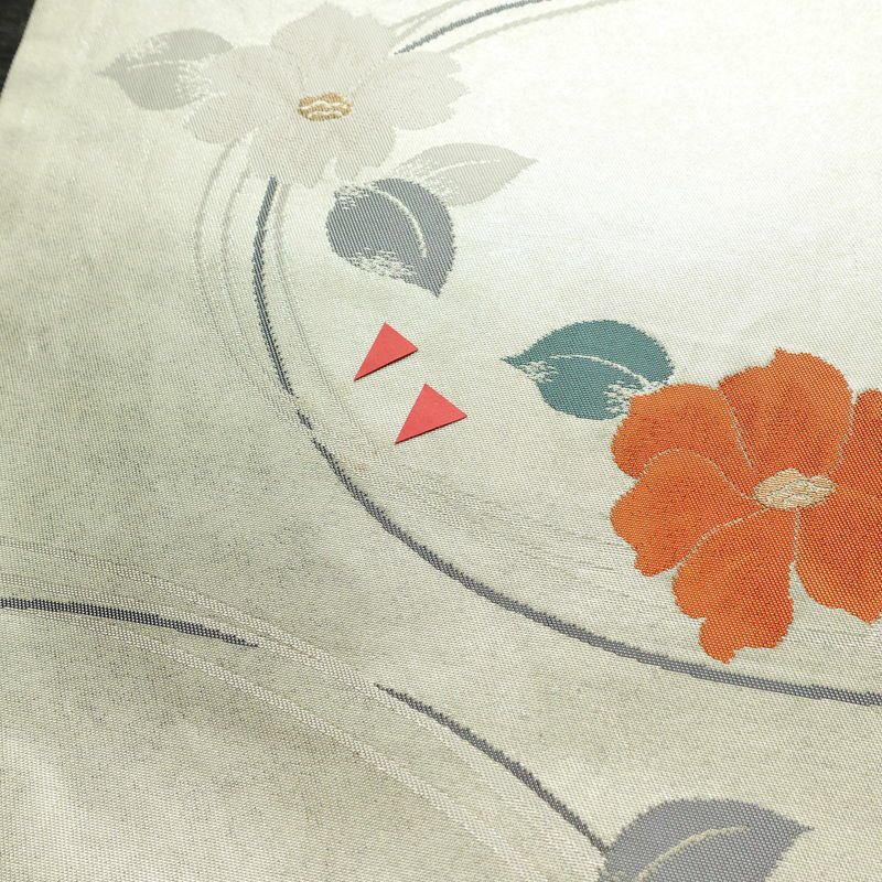 名古屋帯 双美洋花文 六通柄 正絹 花柄 名古屋仕立て なごや帯 リサイクル帯 帯 箔 金・銀_画像4