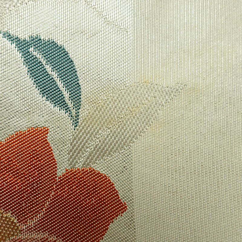 名古屋帯 双美洋花文 六通柄 正絹 花柄 名古屋仕立て なごや帯 リサイクル帯 帯 箔 金・銀_画像12