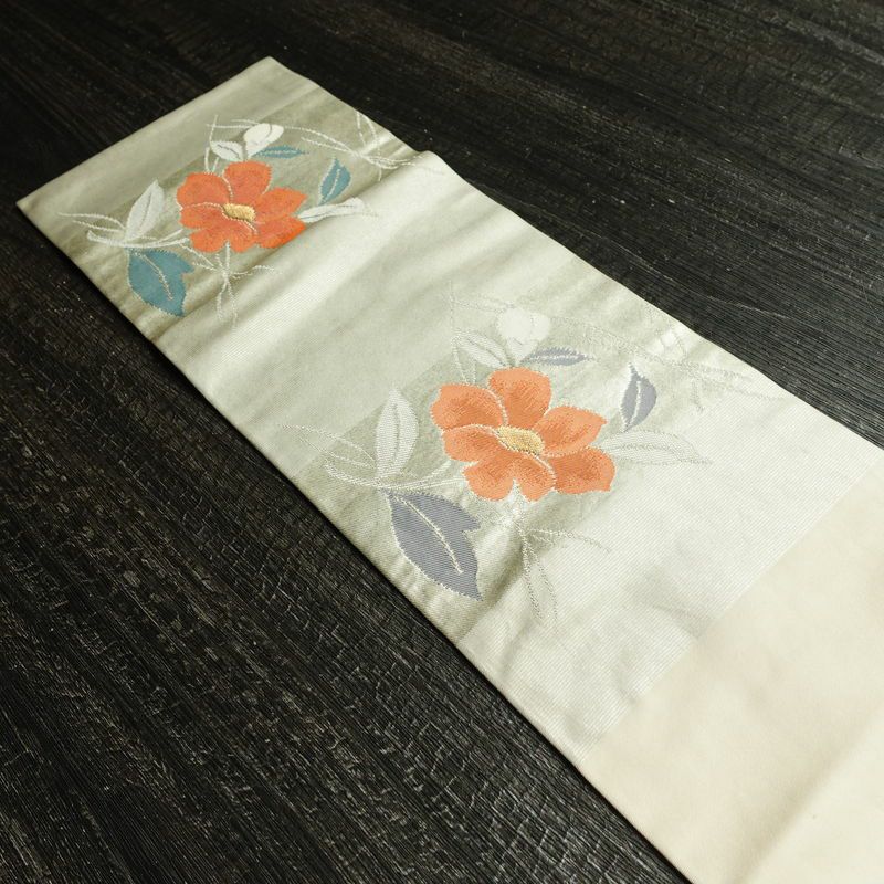 名古屋帯 双美洋花文 六通柄 正絹 花柄 名古屋仕立て なごや帯 リサイクル帯 帯 箔 金・銀_画像15