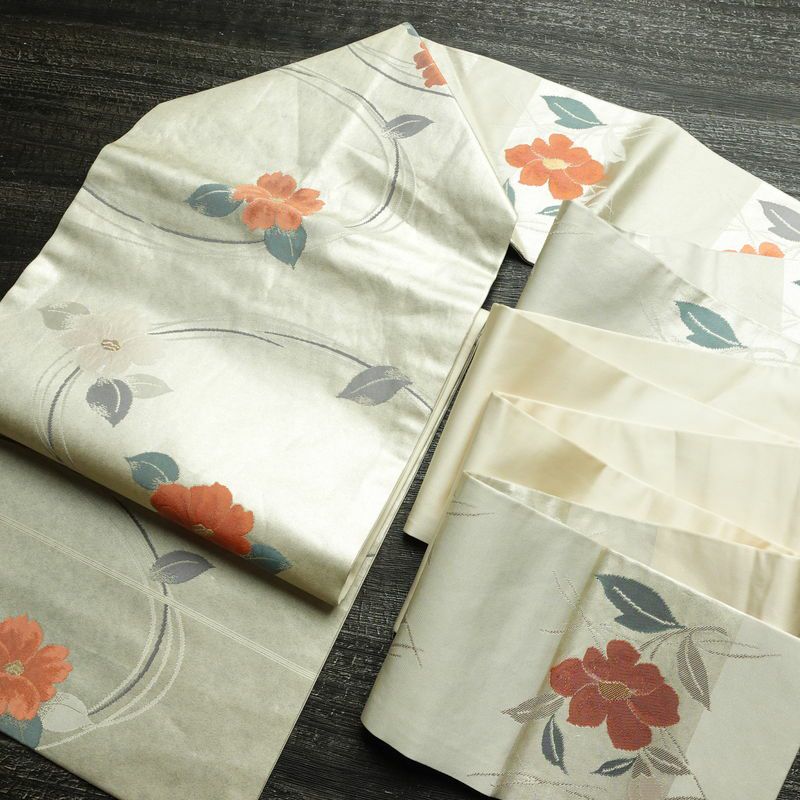 名古屋帯 双美洋花文 六通柄 正絹 花柄 名古屋仕立て なごや帯 リサイクル帯 帯 箔 金・銀_画像19