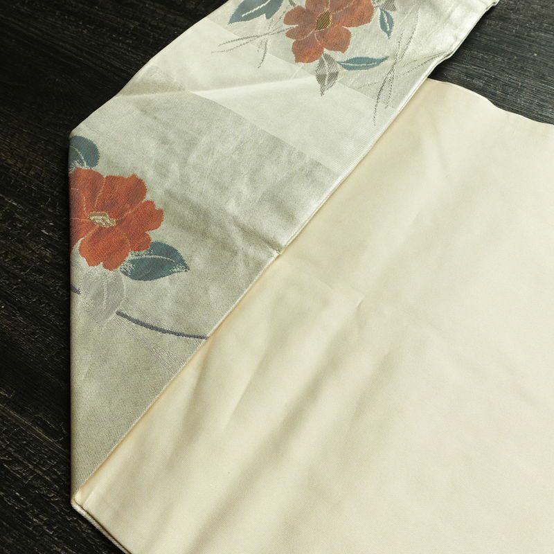 名古屋帯 双美洋花文 六通柄 正絹 花柄 名古屋仕立て なごや帯 リサイクル帯 帯 箔 金・銀_画像20