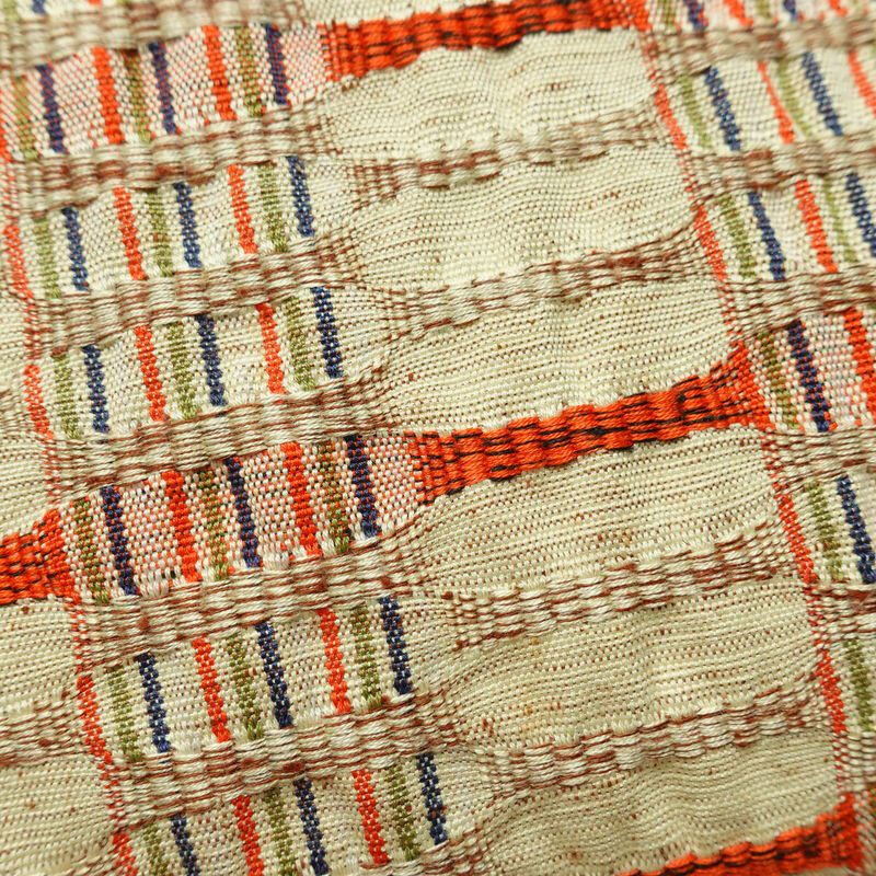 名古屋帯 全通柄 良品 正絹 幾何学柄・抽象柄 名古屋仕立て なごや帯 リサイクル帯 帯 おしゃれ 紬地 ベージュ_画像3