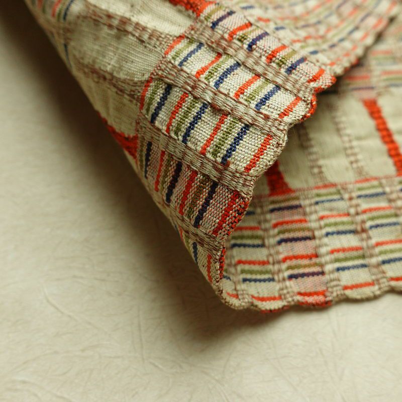 名古屋帯 全通柄 良品 正絹 幾何学柄・抽象柄 名古屋仕立て なごや帯 リサイクル帯 帯 おしゃれ 紬地 ベージュ_画像10