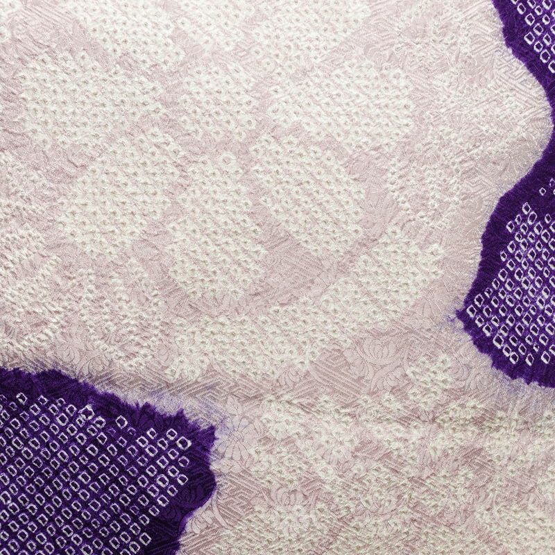 名古屋帯 太鼓柄 絞り 綸子 正絹 古典柄 名古屋仕立て なごや帯 リサイクル帯 帯 紫・藤色_画像2