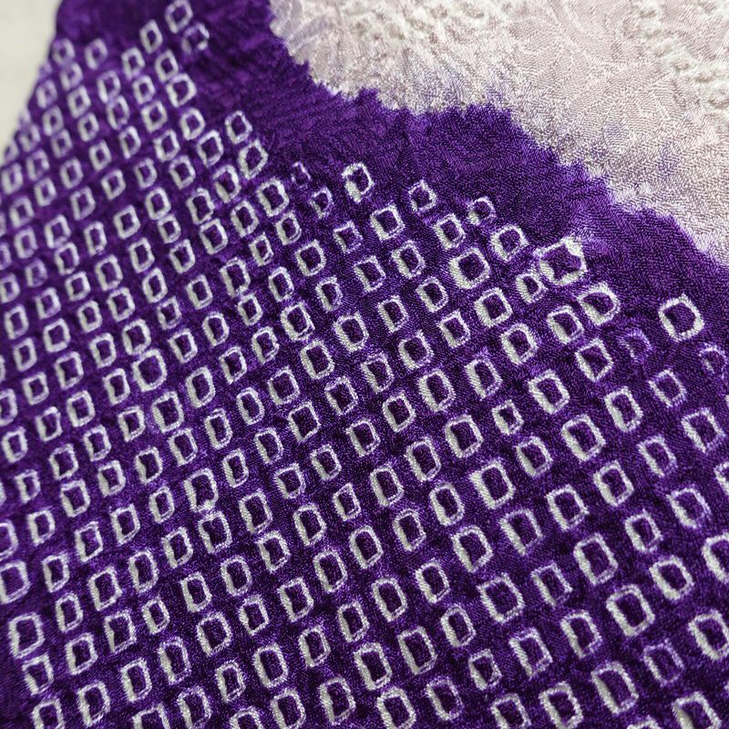 名古屋帯 太鼓柄 絞り 綸子 正絹 古典柄 名古屋仕立て なごや帯 リサイクル帯 帯 紫・藤色_画像7