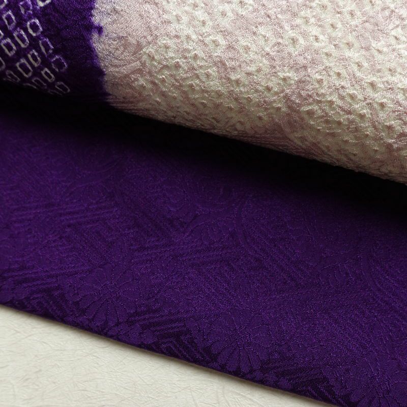 名古屋帯 太鼓柄 絞り 綸子 正絹 古典柄 名古屋仕立て なごや帯 リサイクル帯 帯 紫・藤色_画像8