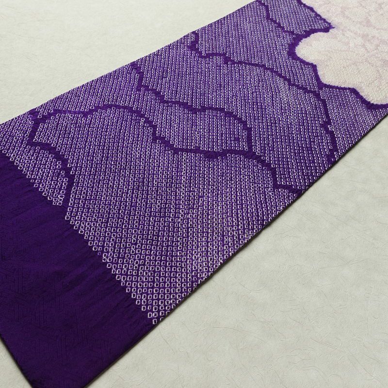 名古屋帯 太鼓柄 絞り 綸子 正絹 古典柄 名古屋仕立て なごや帯 リサイクル帯 帯 紫・藤色_画像9