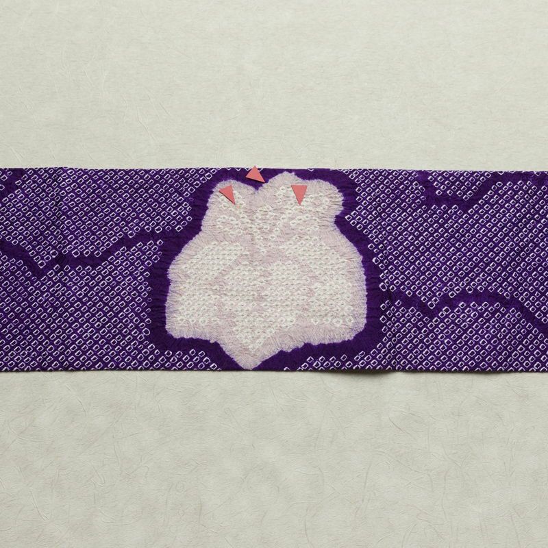 名古屋帯 太鼓柄 絞り 綸子 正絹 古典柄 名古屋仕立て なごや帯 リサイクル帯 帯 紫・藤色_画像13