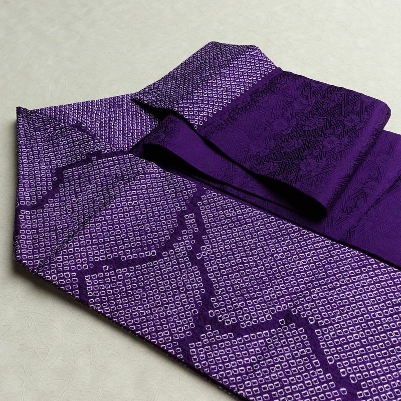 名古屋帯 太鼓柄 絞り 綸子 正絹 古典柄 名古屋仕立て なごや帯 リサイクル帯 帯 紫・藤色_画像21