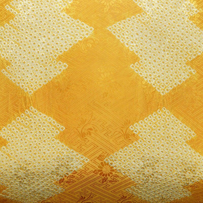 名古屋帯 太鼓柄 絞り 綸子 正絹 古典柄 名古屋仕立て なごや帯 リサイクル帯 帯 黄・黄土色_画像2