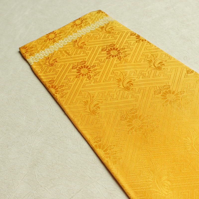 名古屋帯 太鼓柄 絞り 綸子 正絹 古典柄 名古屋仕立て なごや帯 リサイクル帯 帯 黄・黄土色_画像17