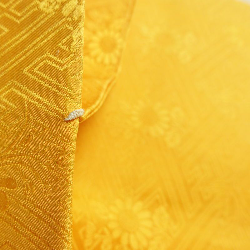 名古屋帯 太鼓柄 絞り 綸子 正絹 古典柄 名古屋仕立て なごや帯 リサイクル帯 帯 黄・黄土色_画像20