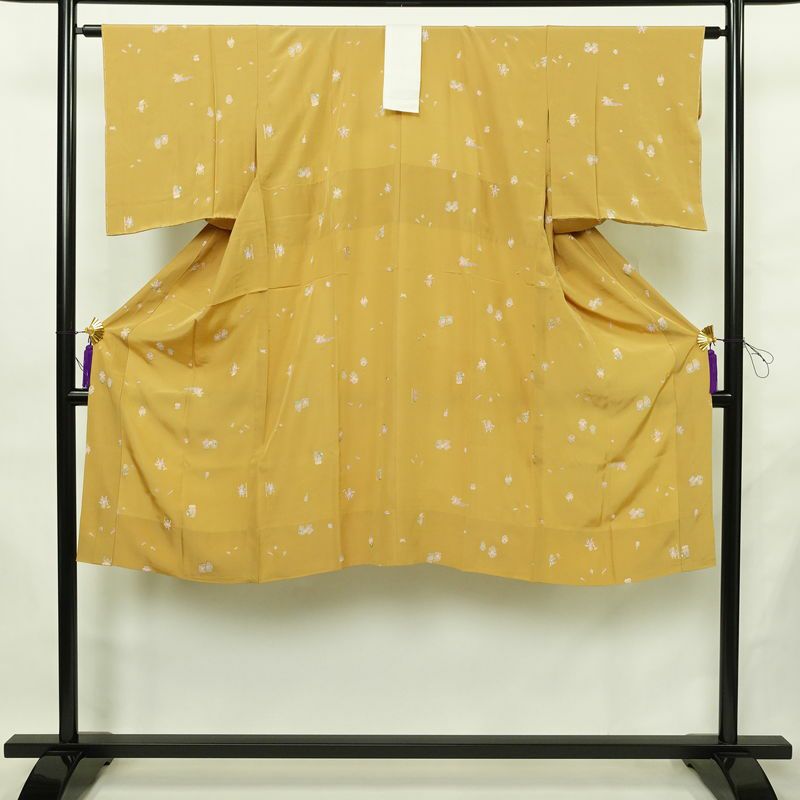 長襦袢 良品 猿 さる 正絹 人物・動物柄 袖無双・胴抜き 身丈121cm 裄丈63cm リサイクル着物 一部しつけ糸付き 着物 箔 黄・黄土色_画像1