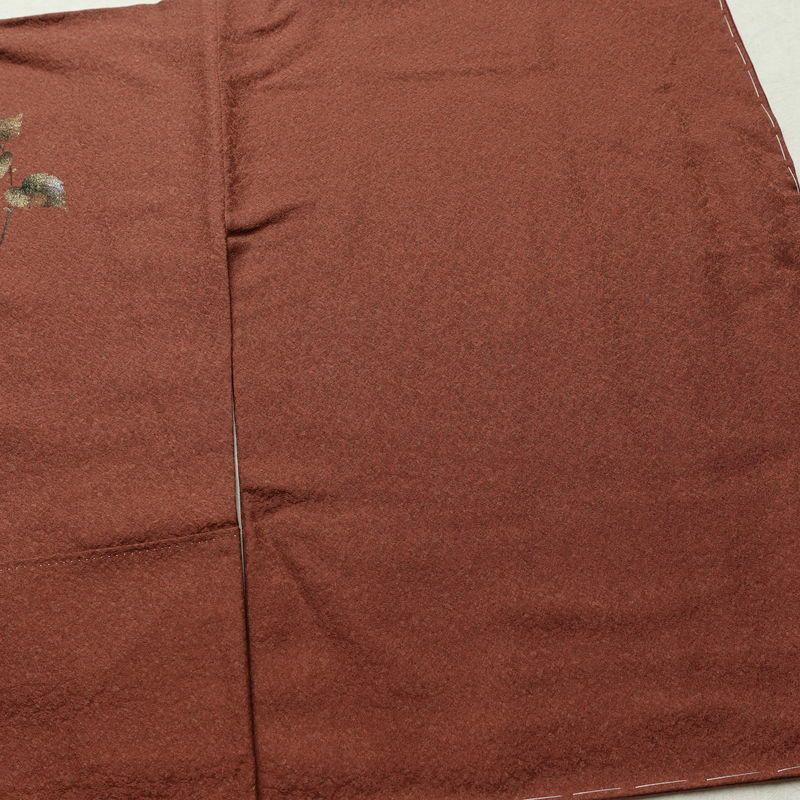 付け下げ 美品 落款入り しつけ糸付き 正絹 木の葉・植物柄 袷仕立て 身丈160.5cm 裄丈66.5cm リサイクル着物 着物 箔 茶_画像14