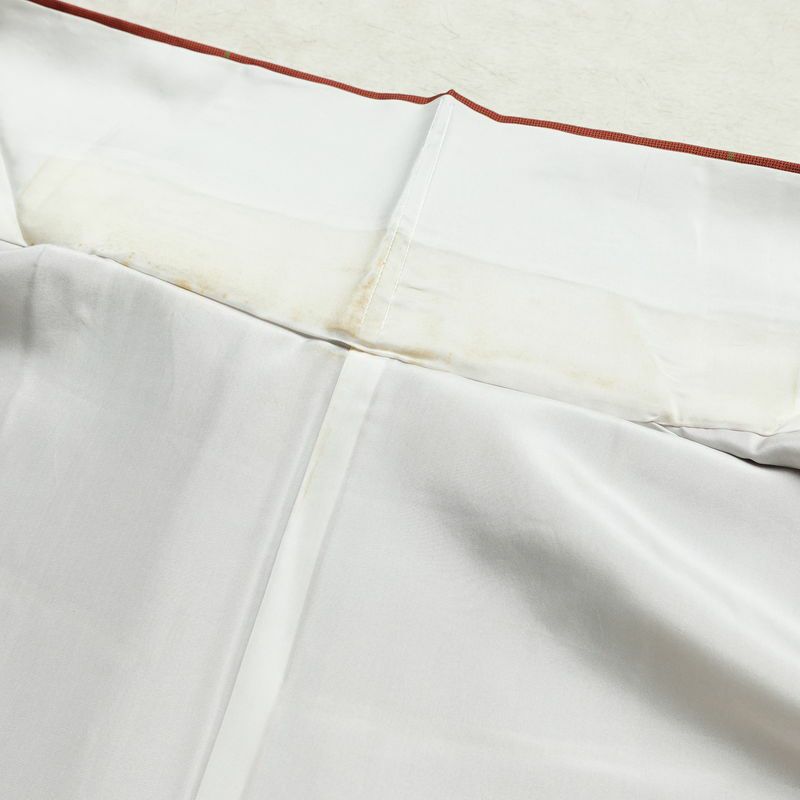 紬 しつけ糸付き 正絹 チェック・格子柄 袷仕立て 身丈162cm 裄丈63.5cm リサイクル着物 着物 モダン シンプル 赤・朱_画像20